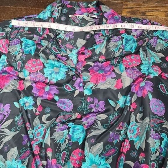 Vintage 80s 90s Black Pink Floral Shirt - Picture 10 of 14